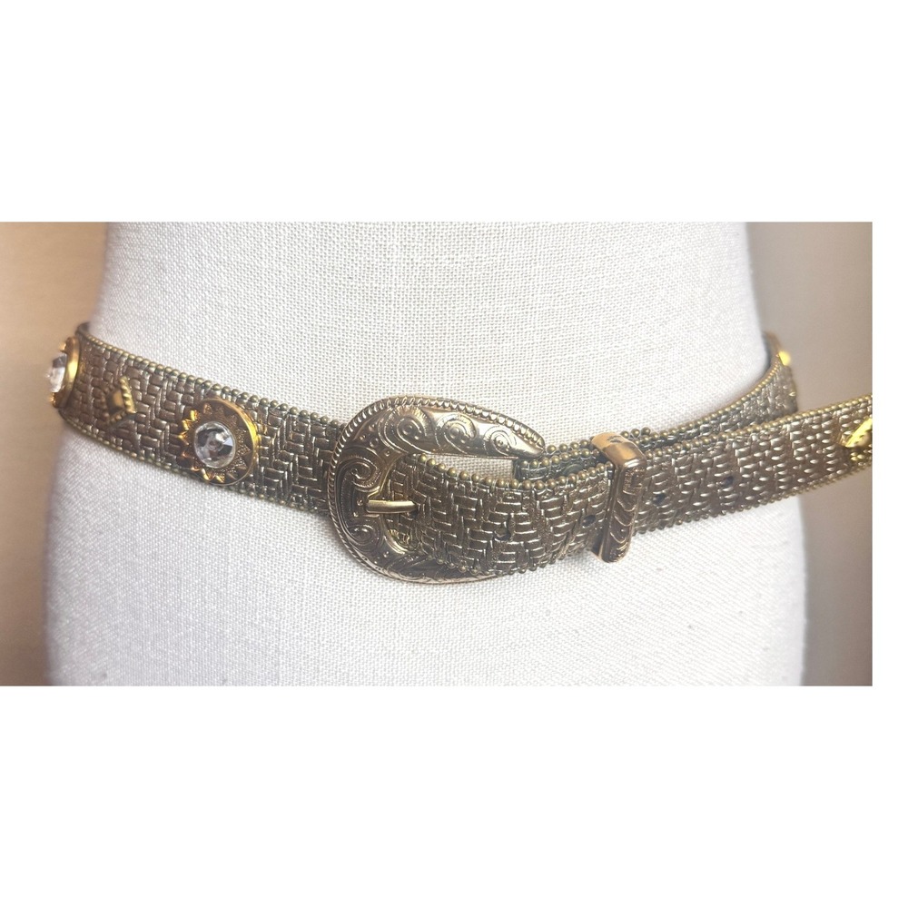 Vintage Elite Fresno Gold Metallic Basketweave Western Belt Large studded